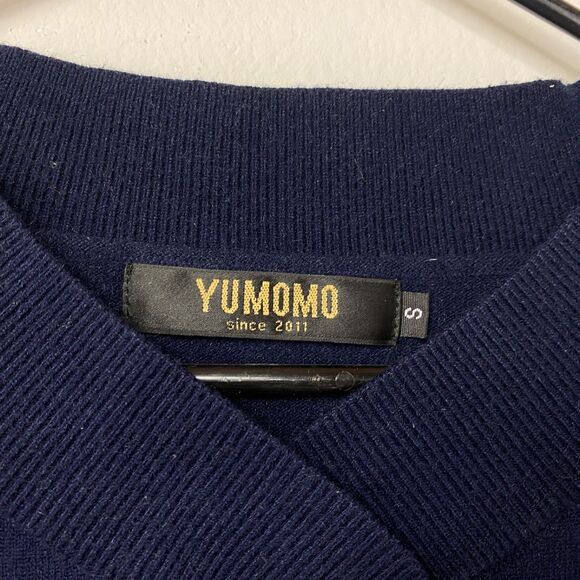 Yumomo Dark Blue Soft Knit Bodycon Dress Sm Knee Length Long Sleeves Chic Goth - Picture 10 of 10